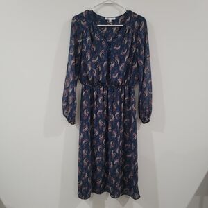 Dr‎ 2 Womens Dress Size Medium Paisley Metal Button Floral Blouson Long Sleeve